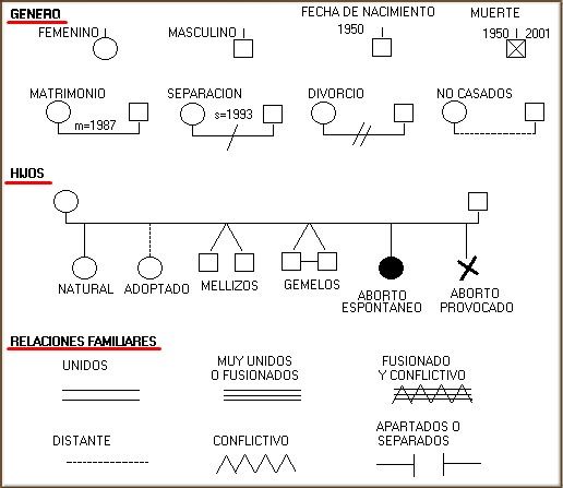 simbolos de un genograma completo